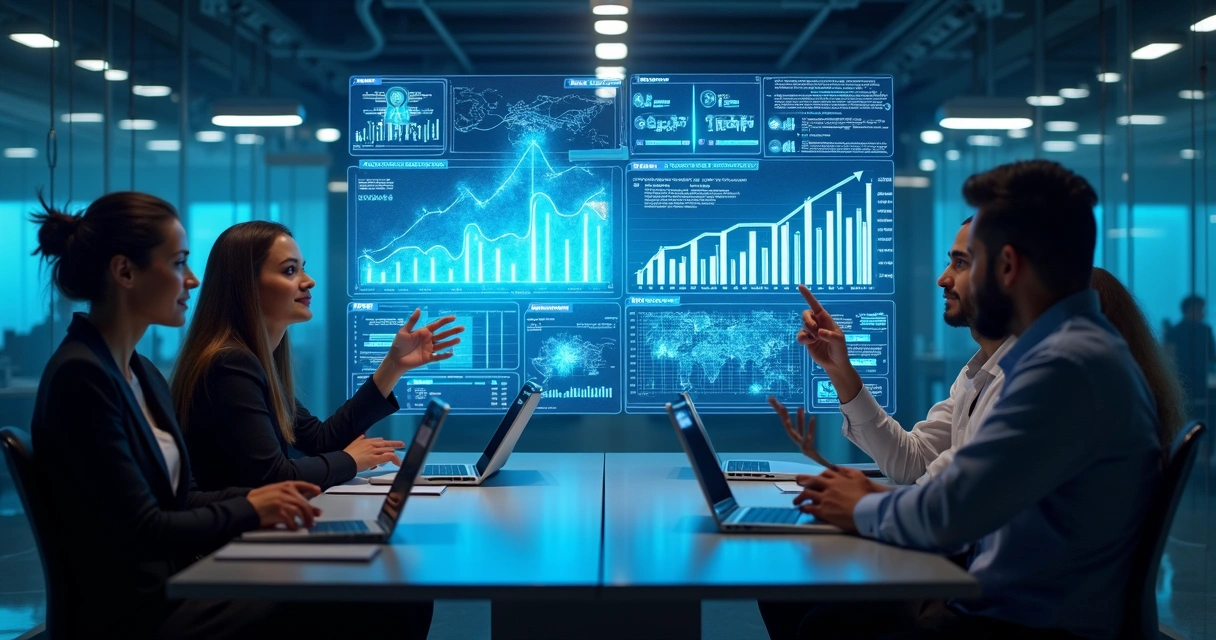 Dados de prospecção animados em painel digital flutuante 