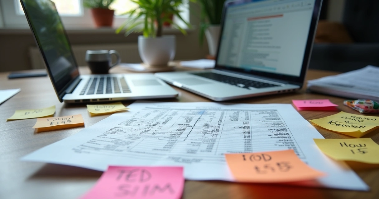 Planilha com dados inconsistentes e computador aberto ao lado