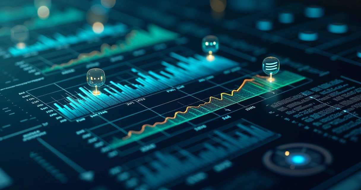 Gráfico digital mostrando análise preditiva de sensores em ambiente industrial 