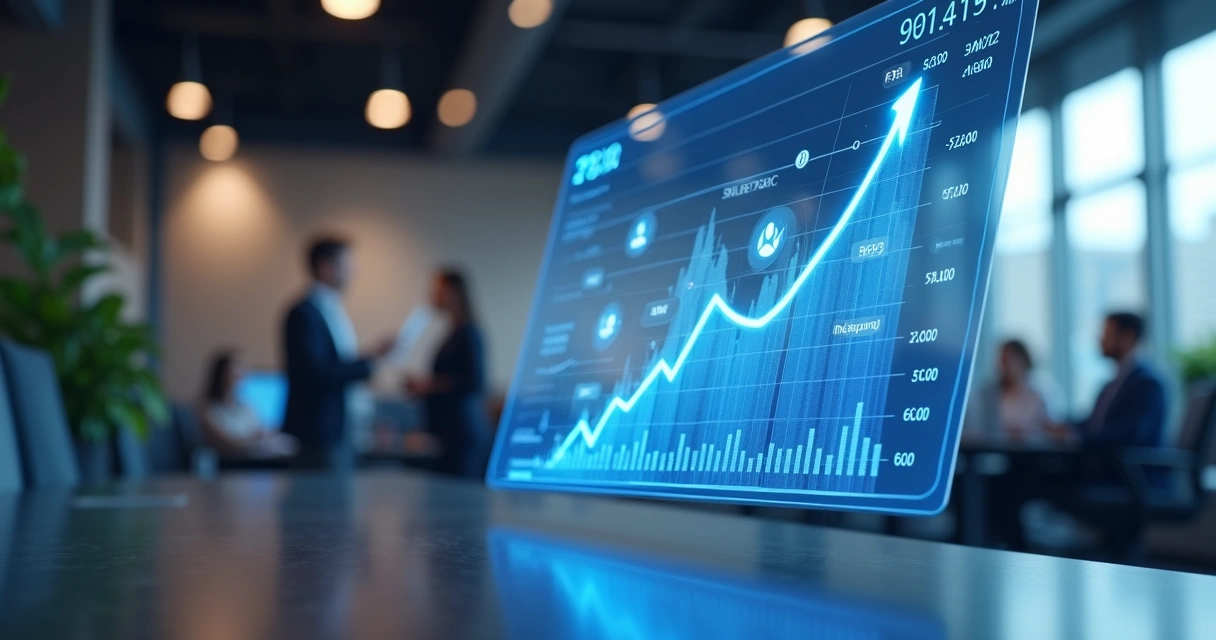Gráfico de vendas subindo com auxílio de agente virtual 