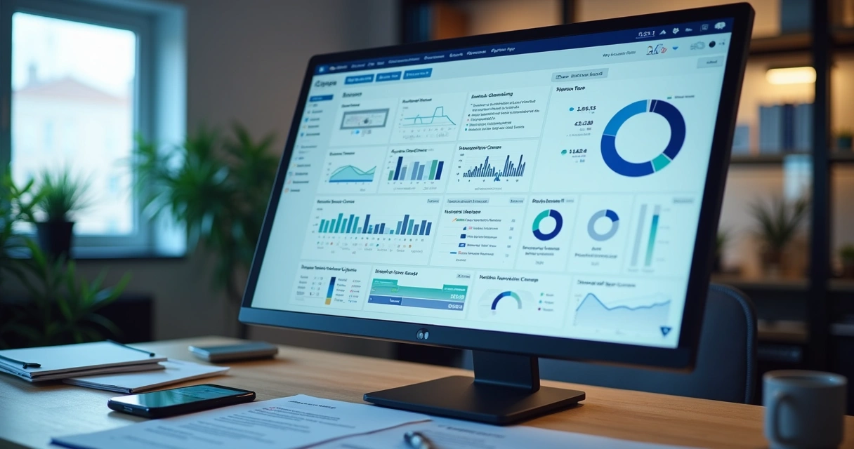 Dashboard de vendas com gráficos e dados detalhados sendo analisados