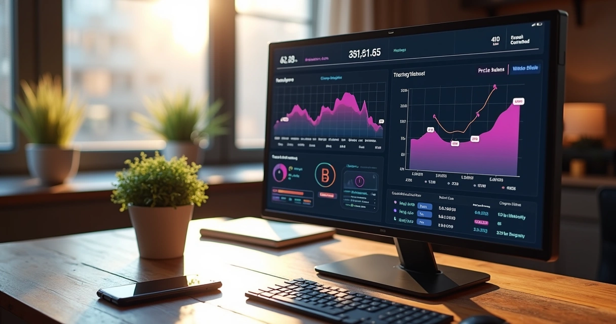 Monitor exibindo dados e números de vendas 