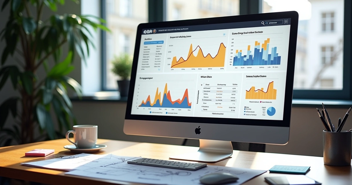 Dashboard de métricas de vídeo marketing em tela de computador