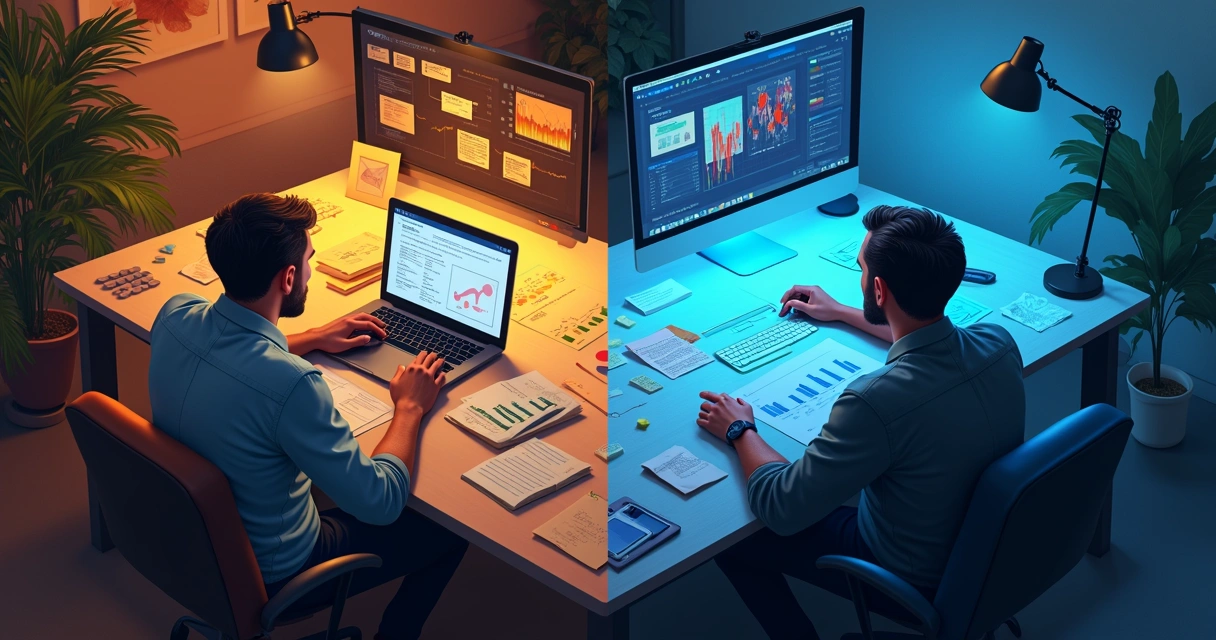 Comparação visual entre sentimento e dados em decisão de marketing 