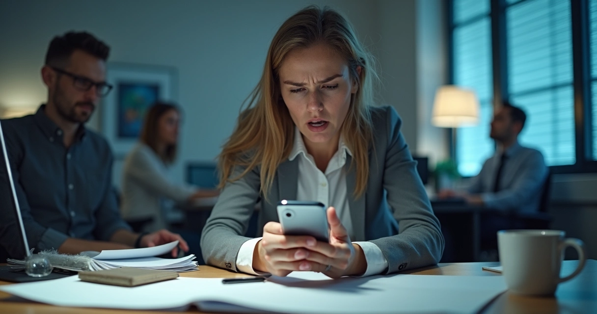 Woman responding emotionally to a text message on her phone