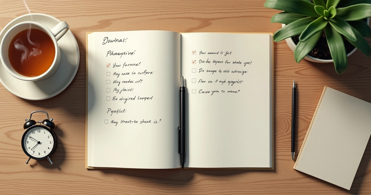 Open journal and pen on a desk with soft morning light