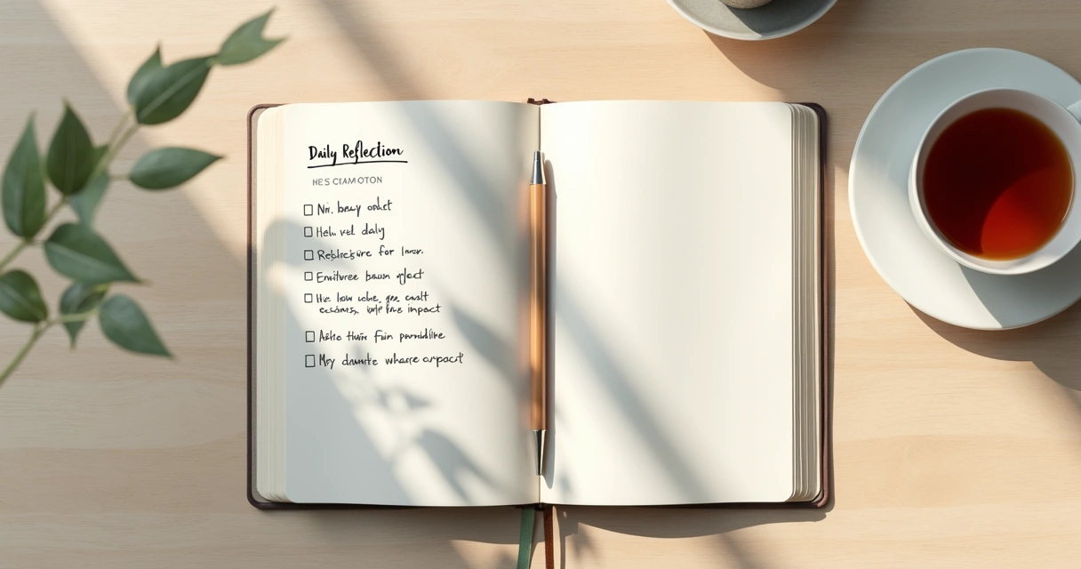 Notebook with a simple daily reflection checklist on a desk 