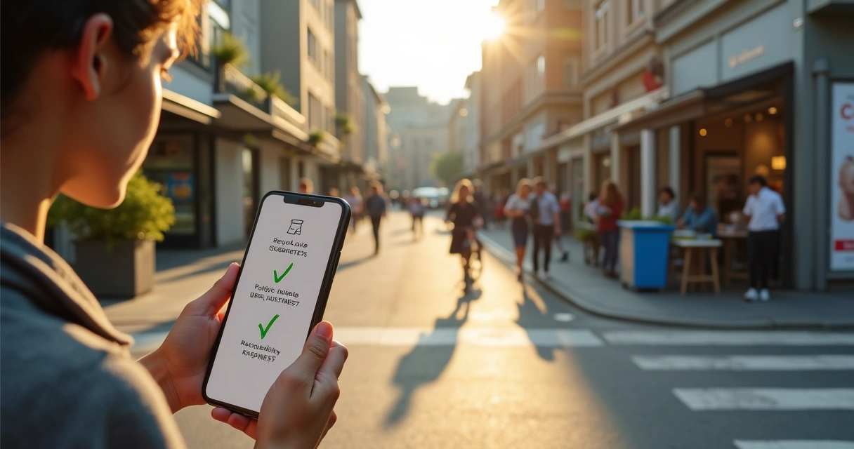 Person choosing socially responsible options on a city street 