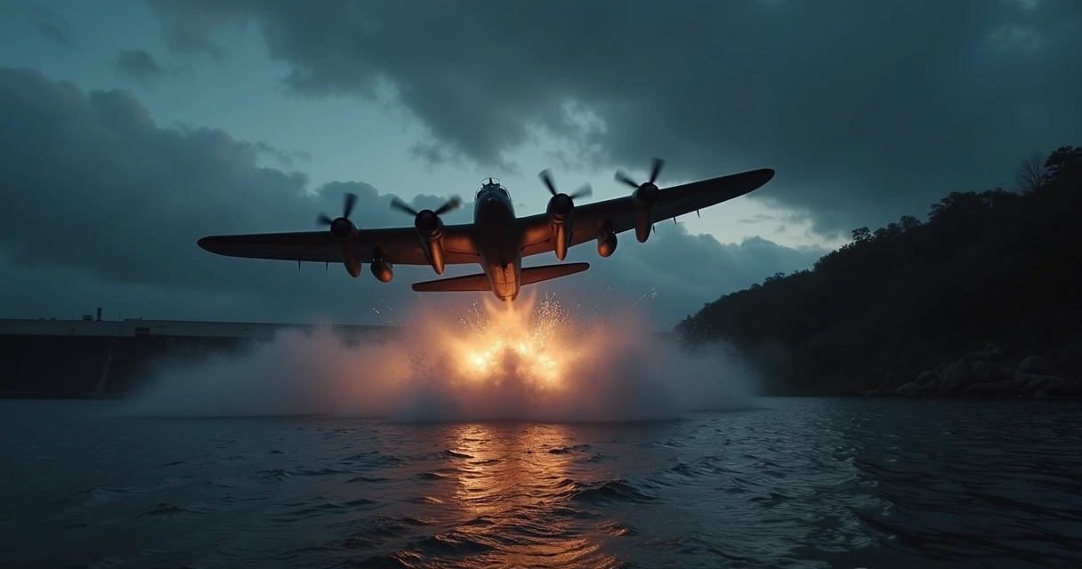 Bombardeiro Lancaster voando na noite