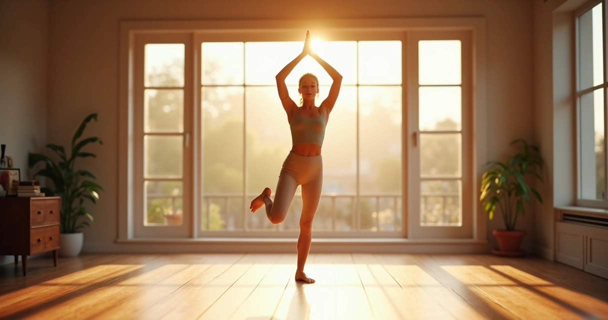 Pessoa dançando sozinha em uma sala ampla com luz natural