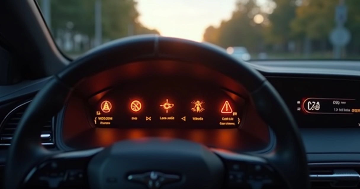 Painel de carro com luzes de alerta acesas por sensores descalibrados