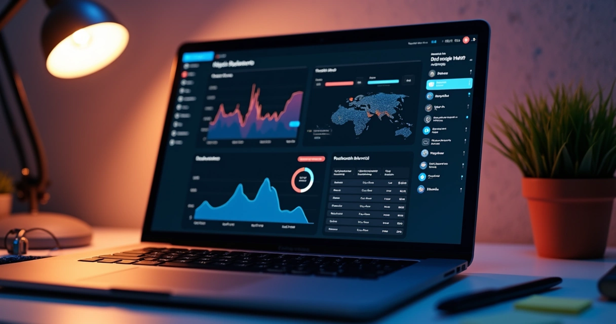 Dark mode UI design with bright accent highlights