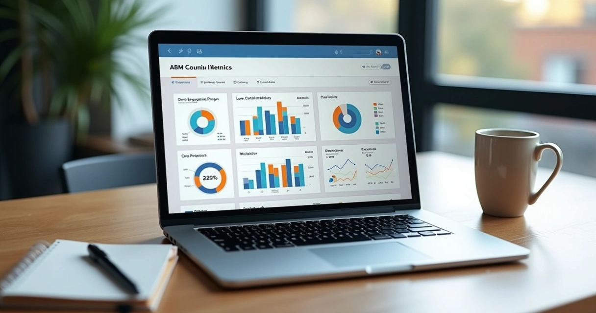 Dashboard digital mostrando métricas e gráficos de campanhas ABM 