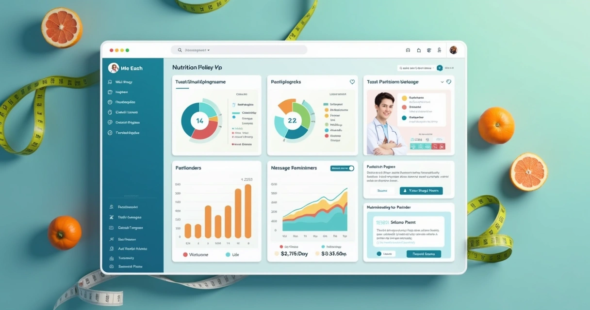 Dashboard colorido de acompanhamento nutricional com gráficos e mensagens automáticas 