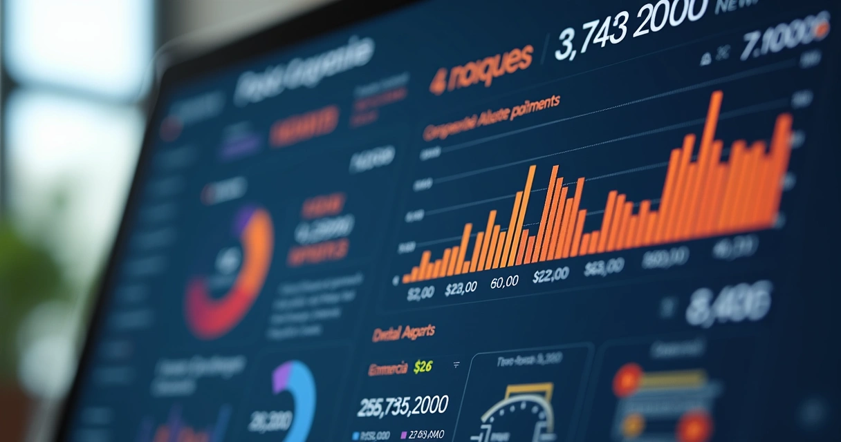 Painel digital com gráficos de gestão de imóveis