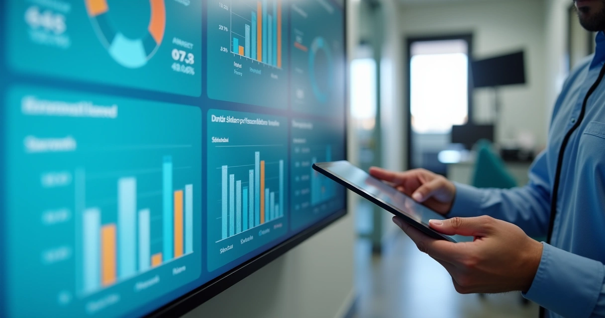 Dashboard digital mostrando agendamentos e leads de clínica odontológica. 