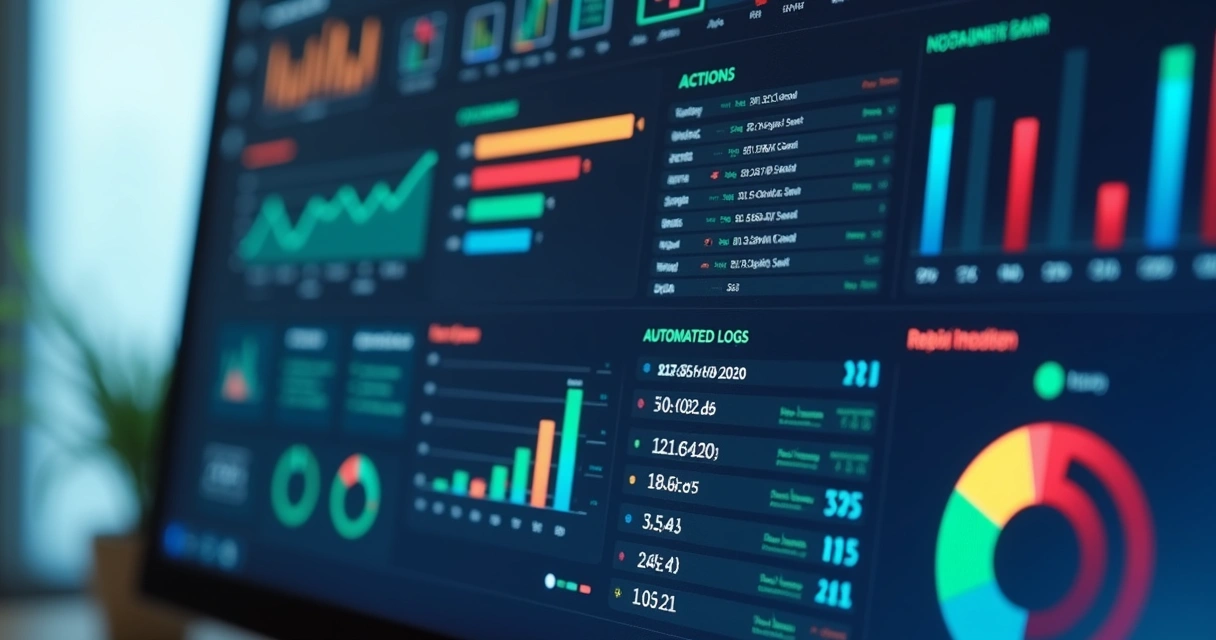 Dashboard digital exibindo alertas de incidentes e ações automatizadas 