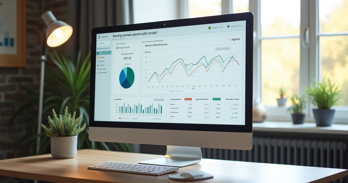 Dashboard de controle de aluguel com gráficos de inadimplência e repasses. 
