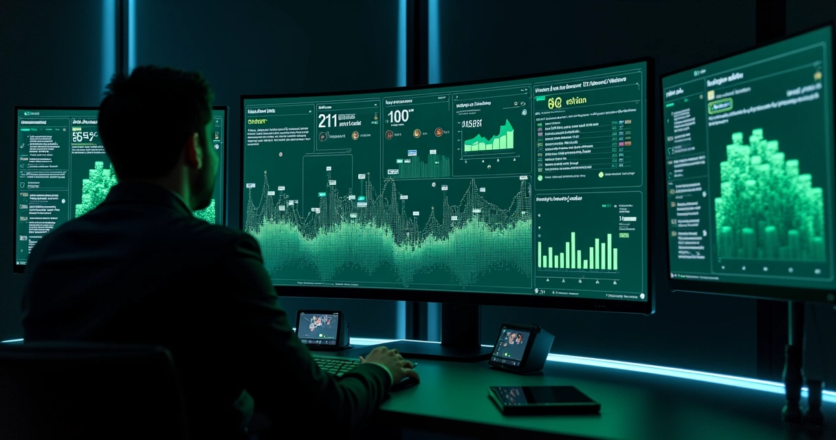Painel digital com métricas de atendimento de WhatsApp em ambiente corporativo moderno 