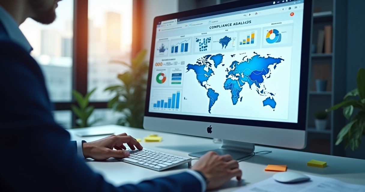 Dashboard de análise de compliance com gráficos e indicadores visuais 