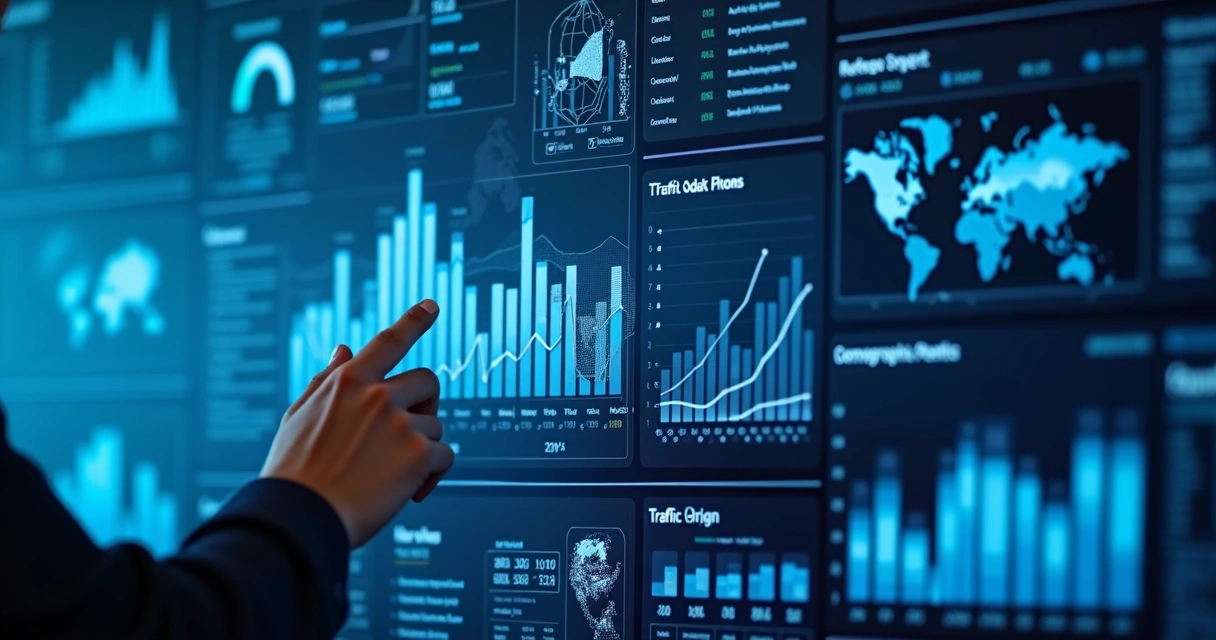Dashboard de marketing digital com gráficos e mapas do funil de vendas 
