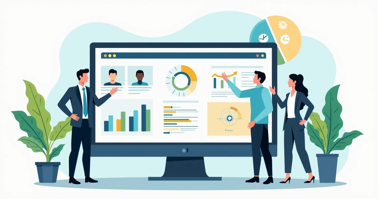 Dashboard colorido com gráficos de engajamento de equipe e indicadores de RH 