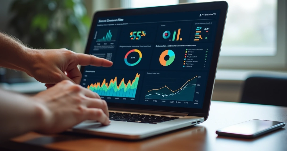 Dashboard digital de análise de dados de vendas em tela de notebook moderno 