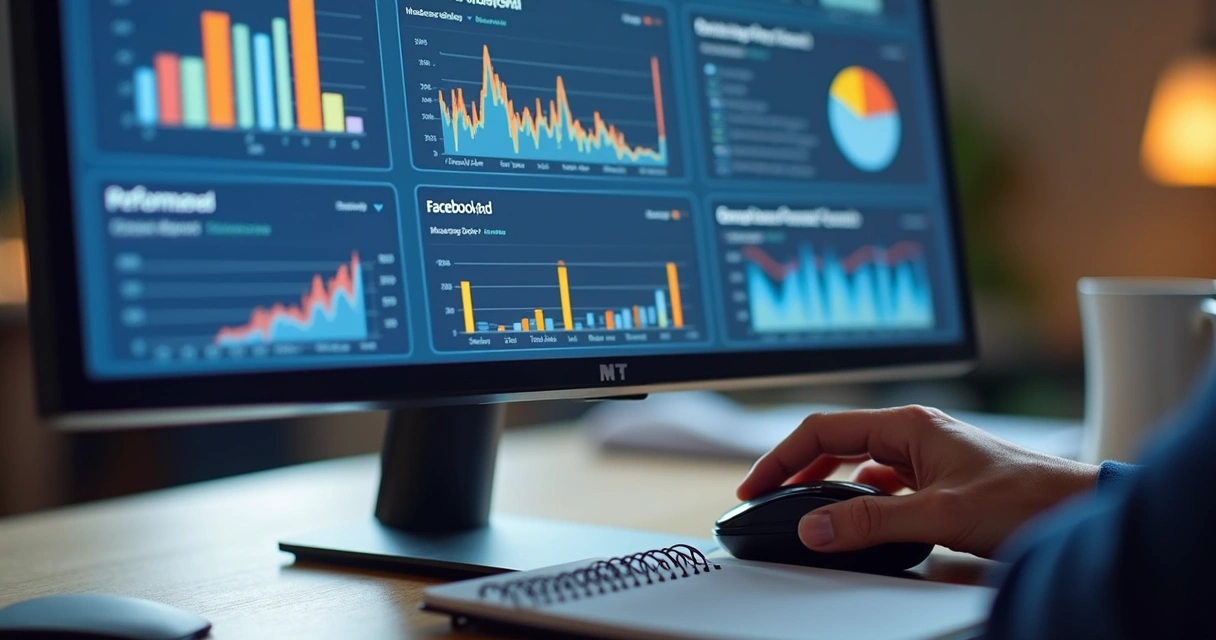 Dashboard com gráficos e métricas-chave de campanhas Facebook 