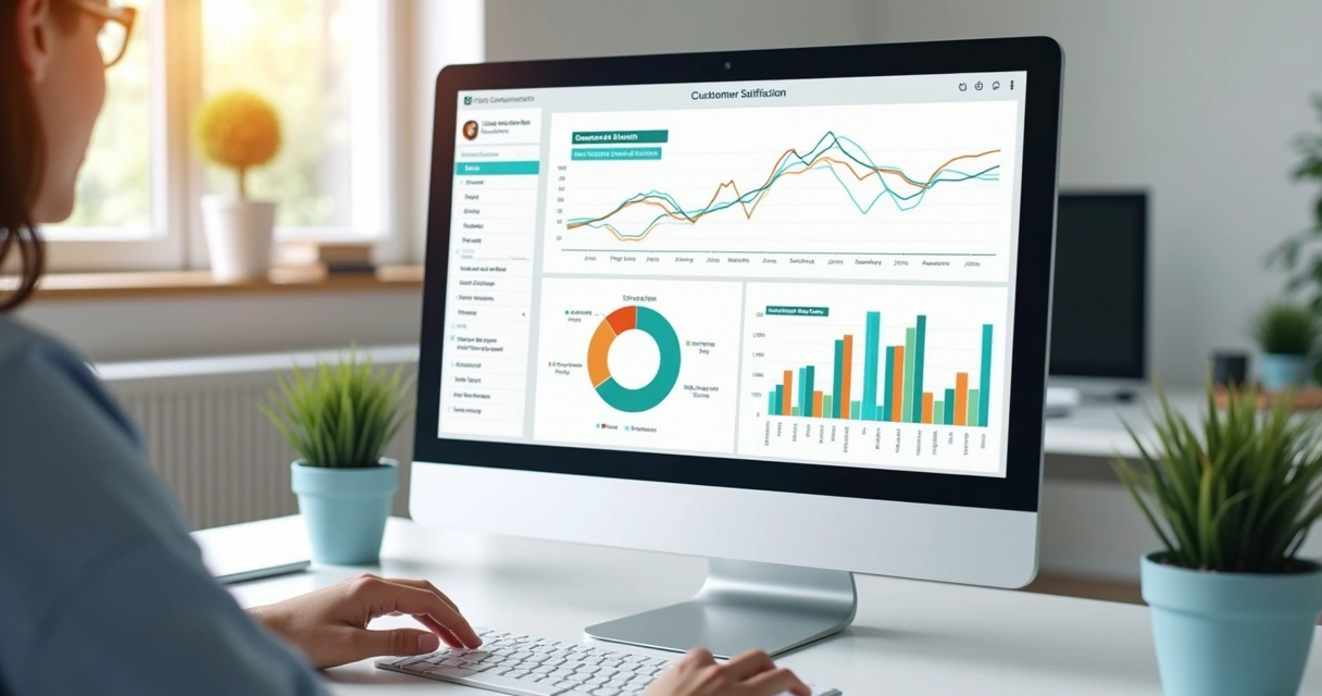 Dashboard com gráficos de feedback, pizza de satisfação e tendência de churn