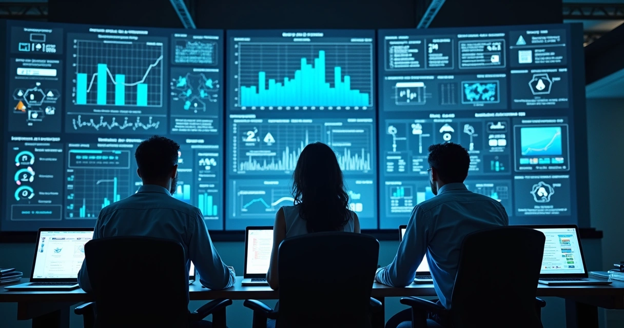 Dashboard digital simulando relatórios de manutenção industrial gerados por IA 