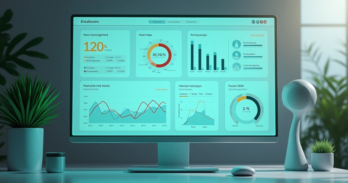 Dashboard moderno mostrando dados de análise de site com IA 