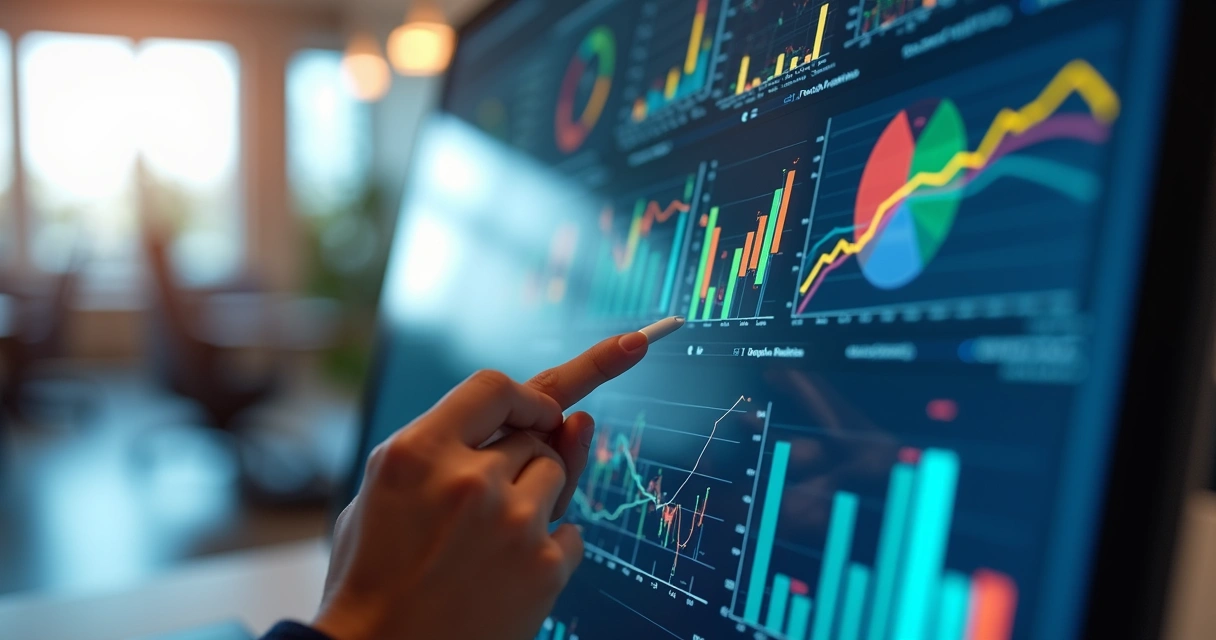 Painel digital com KPIs de uma empresa sendo analisados 