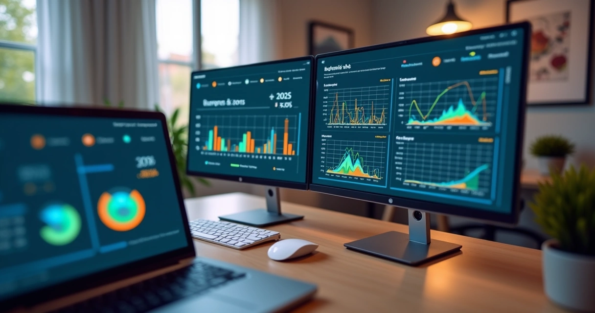 Dashboard com gráficos de análise de landing page em computadores 