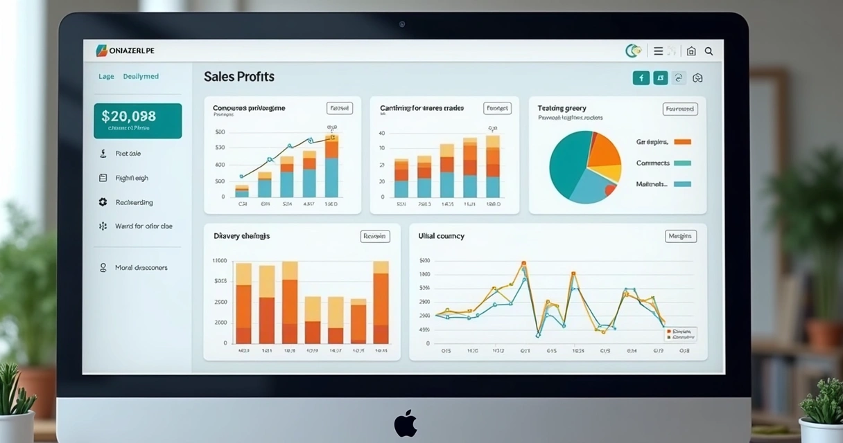 Painel digital mostrando análise gráfica de lucros de produtos