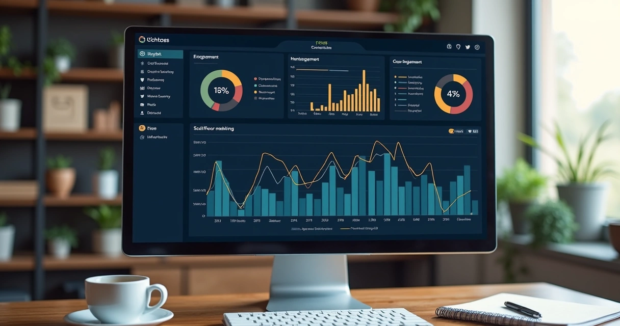 Painel de dashboards mostrando métricas das redes sociais 