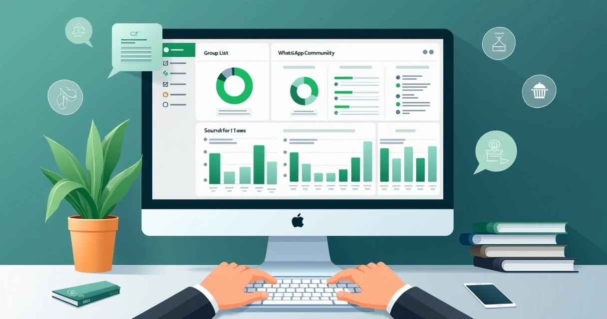 Dashboard mostrando métricas e gráficos de grupos de WhatsApp 