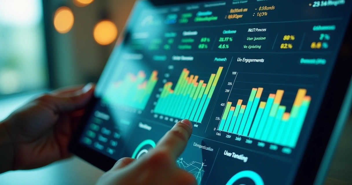 Dashboard métrico de landing page com gráficos de conversão 