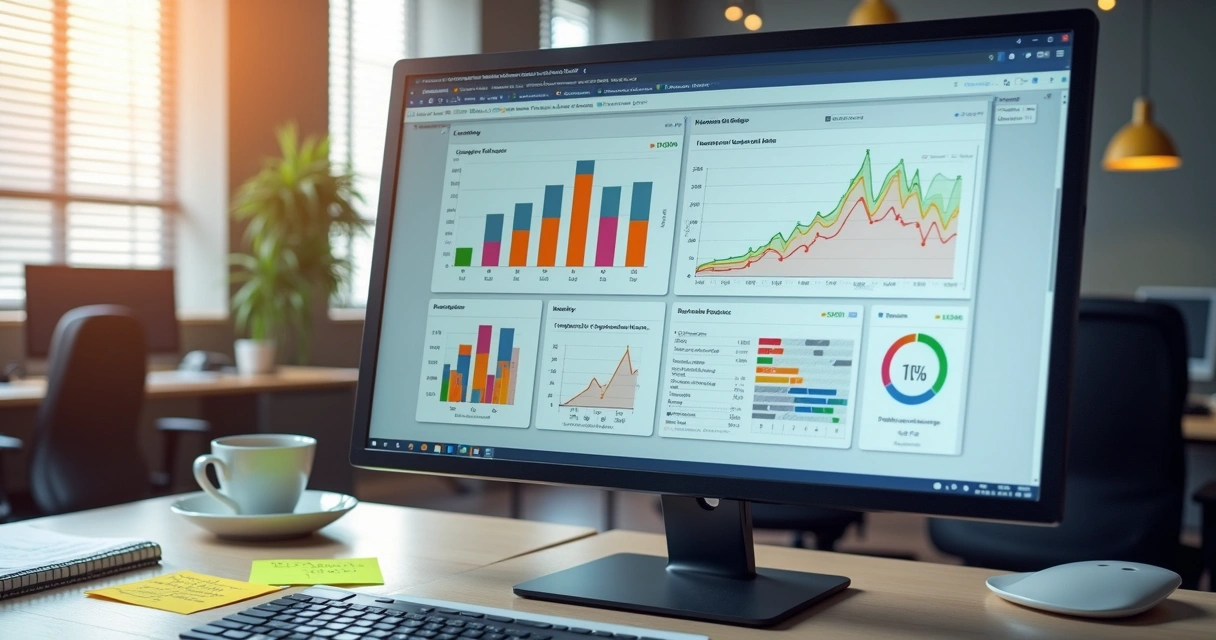 Tela de dashboard com gráficos coloridos analisando erros operacionais 