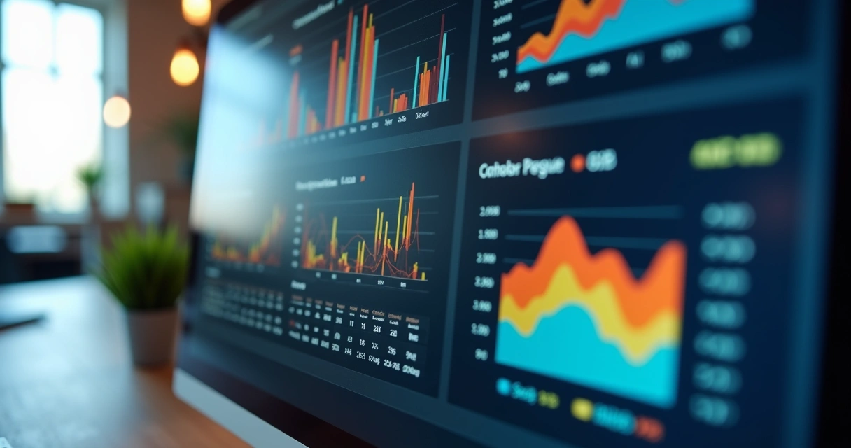 Dashboard colorido mostrando análise de desempenho de vendas 