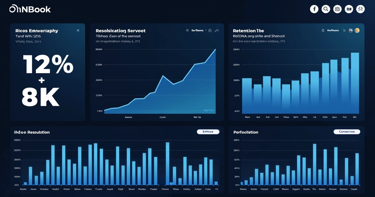 Dashboard com gráficos de engajamento e taxas de retenção do vídeo 