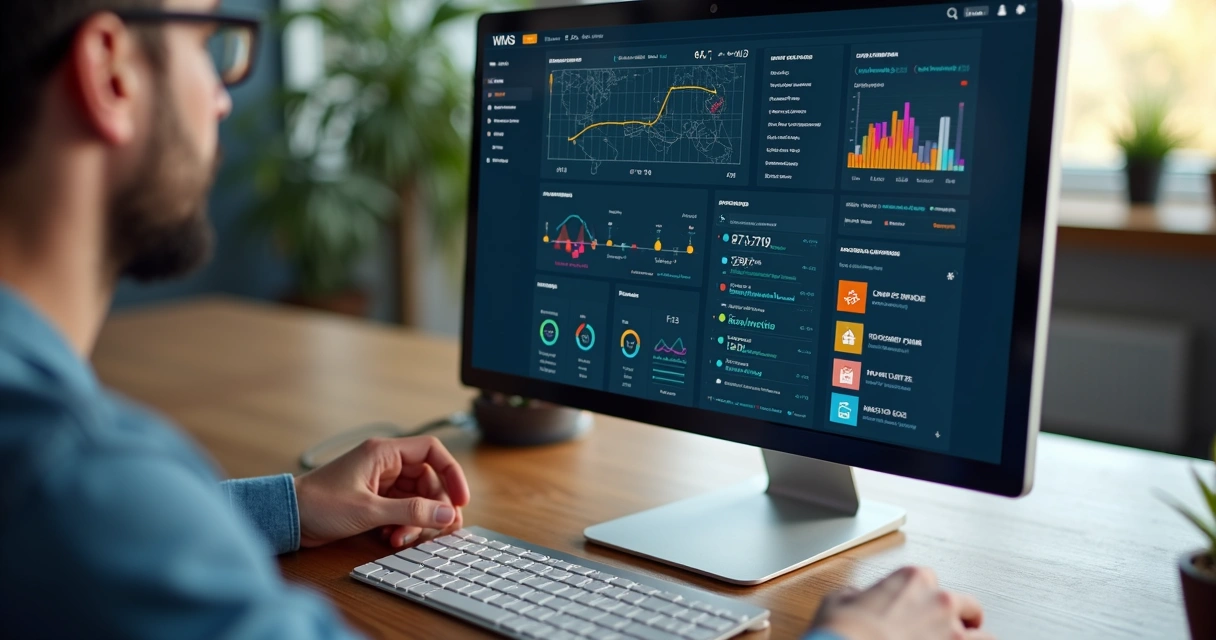 Dashboard de análise WMS em tela de computador moderno 