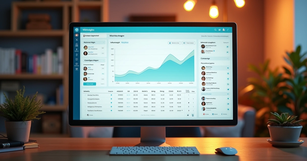 Dashboard de análises de campanhas de influenciadores, com gráficos e listas organizadas