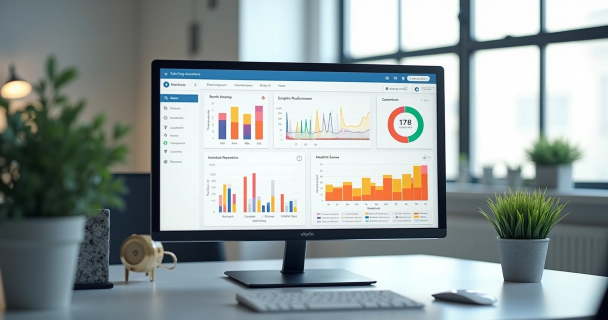 Dashboard analítico detalhado com gráficos de Health Score para SaaS iniciantes em tela de computador moderno 