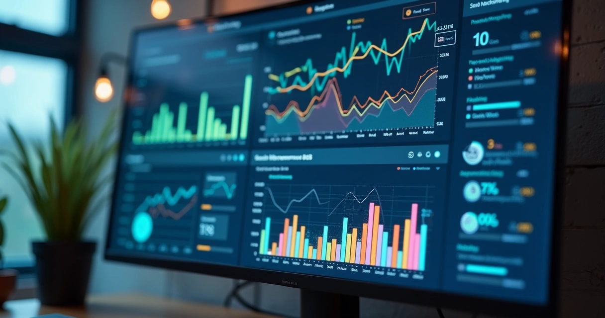 Dashboard colorido com gráficos de engajamento de vendas B2B