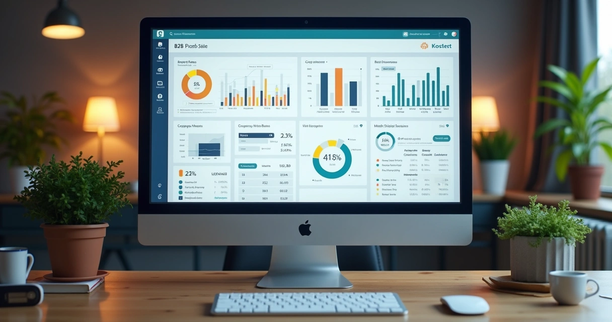 Tela de dashboard com gráficos de vendas B2B e dados financeiros