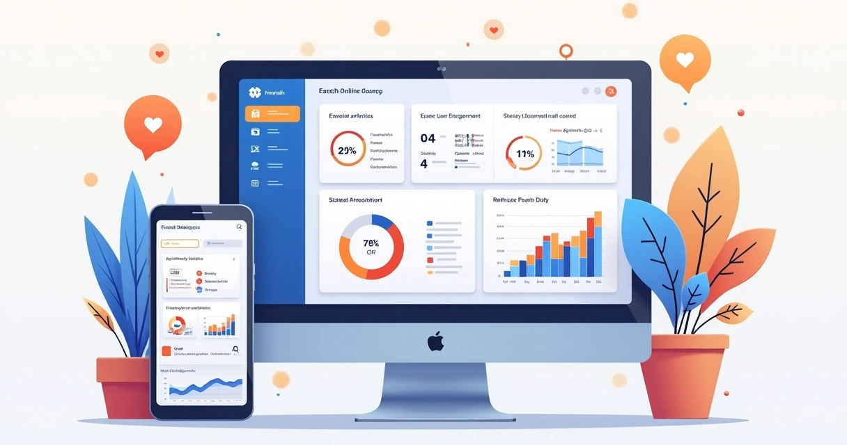 Tela de dashboard com analytics de curso online 