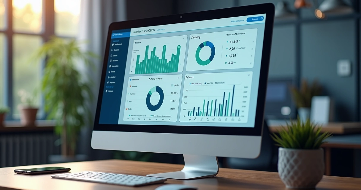 Dashboard digital com gráficos detalhados de métricas de tráfego pago em tela de computador 