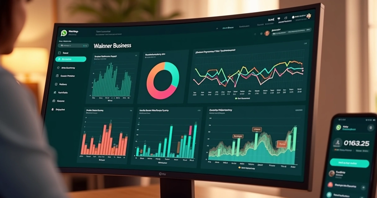 Dashboard de analytics mostrando métricas de grupos WhatsApp, com gráficos coloridos e indicadores de engajamento 