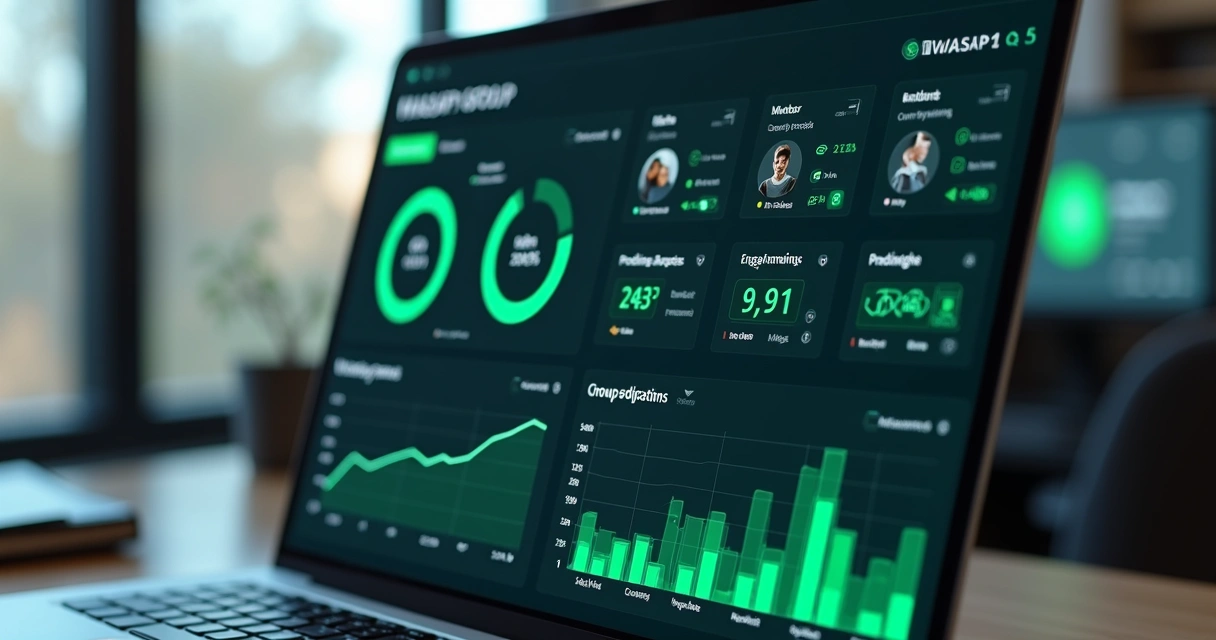 Tela de dashboard digital de analytics para grupos WhatsApp 