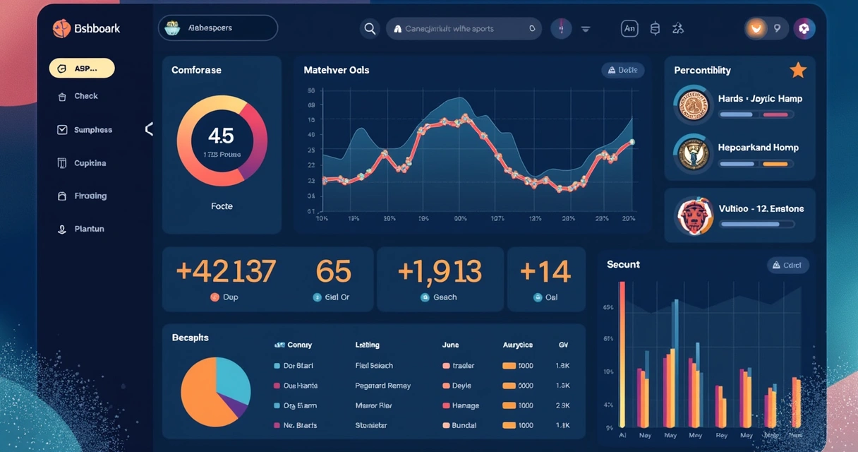Painel de análise esportiva com gráficos, estatísticas e interface clara 